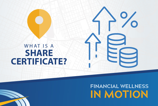 What is a share certificate with icon of rising percentage rates and coins stacked